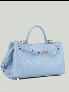 Blue Woven Leather Tote Handbag